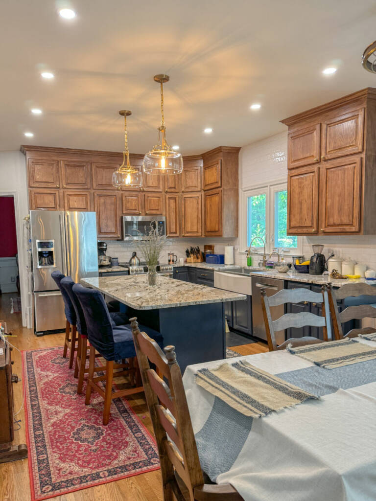 Refinished and restored cabinetry work for this Kitchen to coordinate with the new hardwood floors. Completely refinished kitchen complete with new electrical, plumbing, counters, storage solutions, and design work.