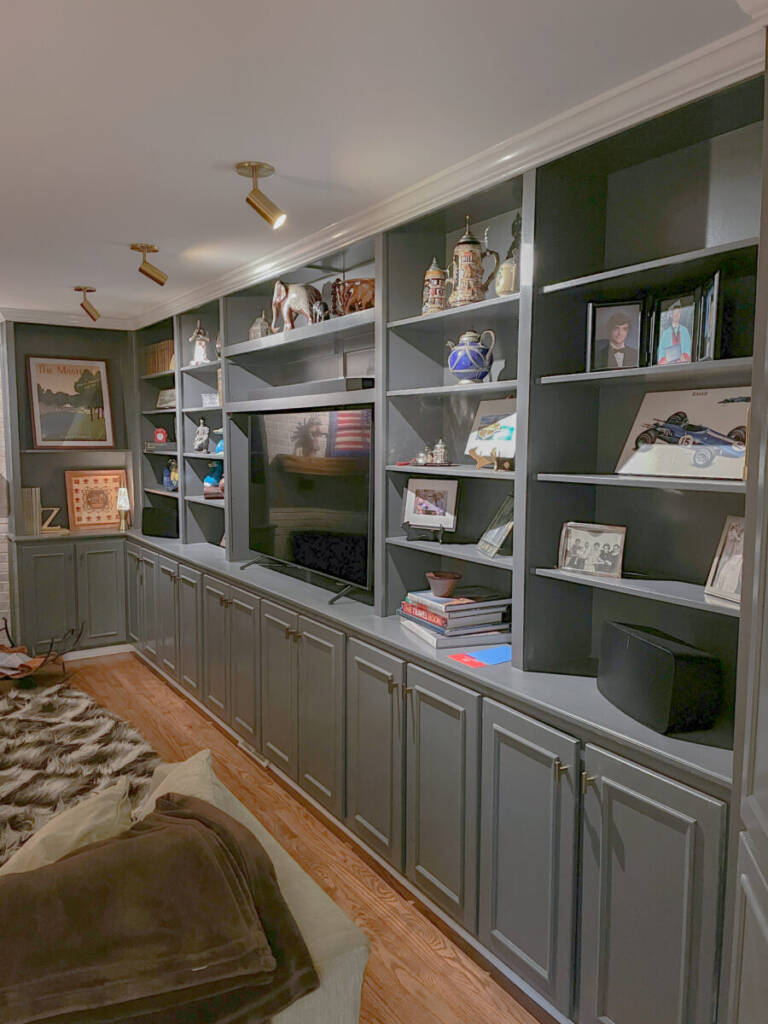 Benjamin Moore Peppercorn, Benjamin Moore Advance Paint, Gold Accents, New Hardwood Floors, Interior Design, Interior Remodeling, New Lighting, Crown Molding,